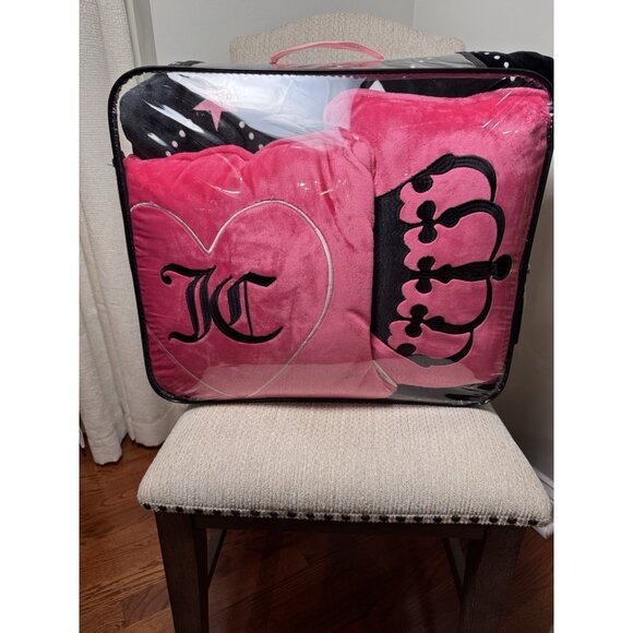 NWT Juicy Couture 5pc QUEEN Plush Comforter Set Black Pink Heart Crowns Monogram - Picture 6 of 6